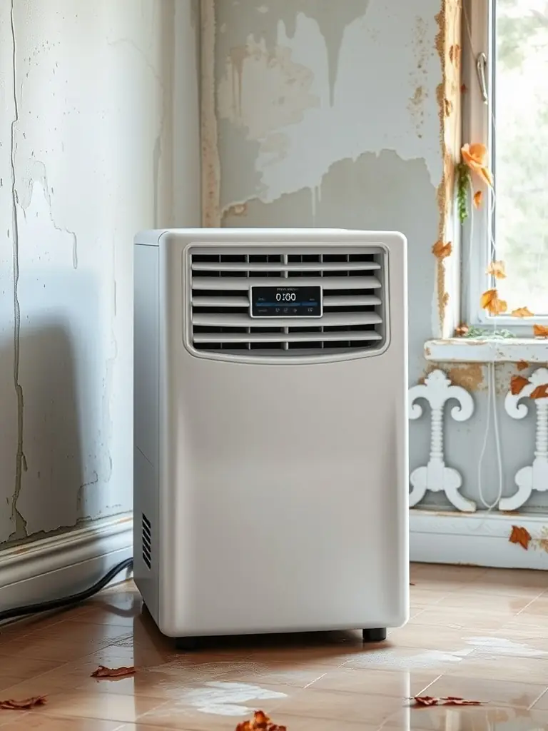 An image showing RAD Restoration's advanced dehumidification equipment in operation, with visible moisture being drawn from the air in a water-damaged room.